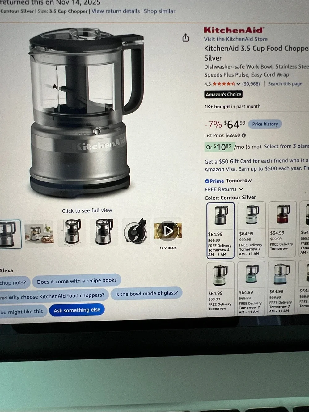 KitchenAid Silver and Black Mini Food Chopper 3.5 cup